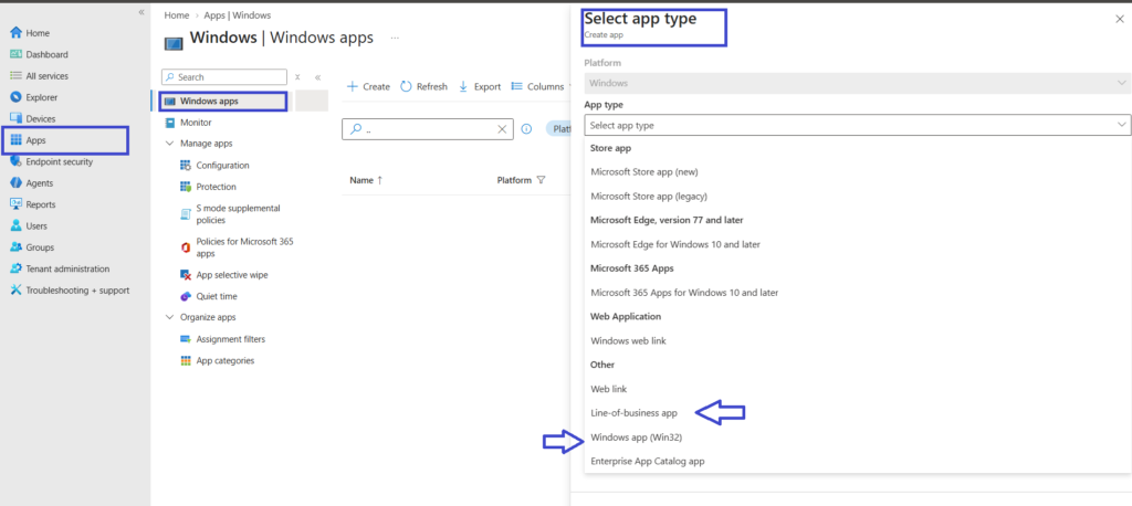 Intune LOB and Win32 Apps