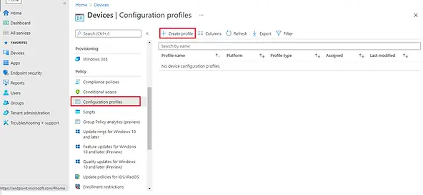 Intune | Device configuration profile