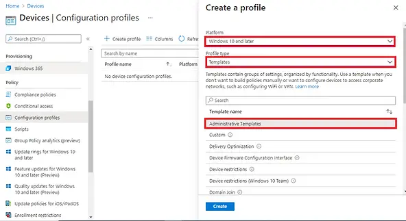 Intune | Device configuration profile | Edge Settings