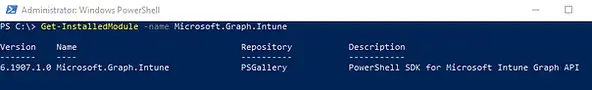 PowerShell Get-InstalledModule Microsoft Intune Graph API