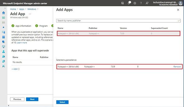 Endpoint Manager - Wind32 App - Create supersedence relationship