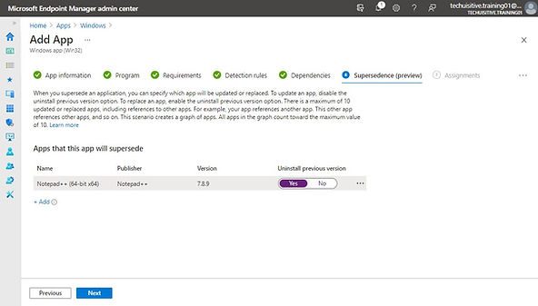 Endpoint Manager - Win32 App - Supersedence relationship