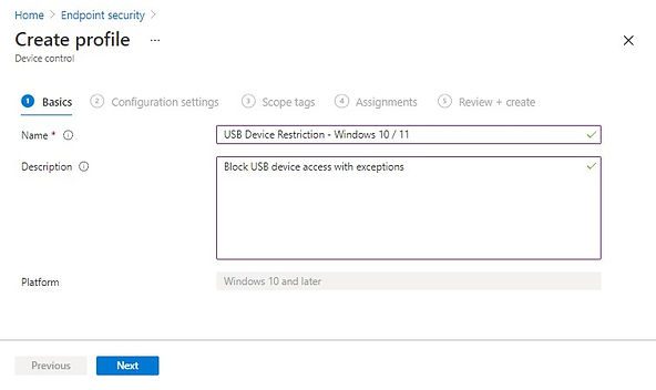 Endpoint security | Device control profile | USB restriction