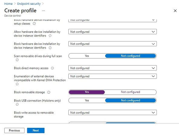 Endpoint security | Device control profile | Block USB Device Access