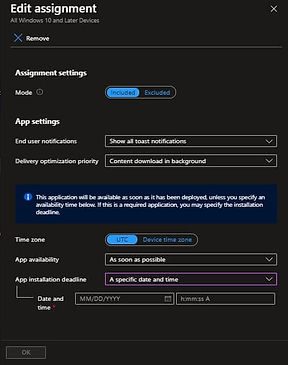 Intune Win32 App | Assignments Settings