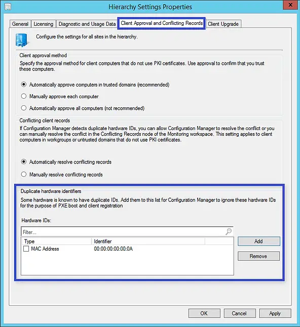 SCCM : Client Approval and Conflicting Records