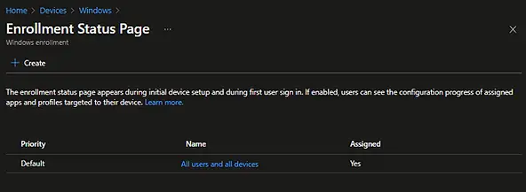 Intune Enrollment Status Page autopilot