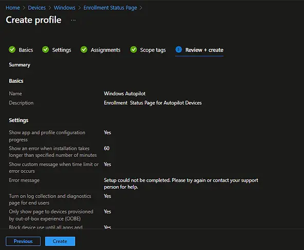 Autopilot Enrollment Status Page intune | ESP intune