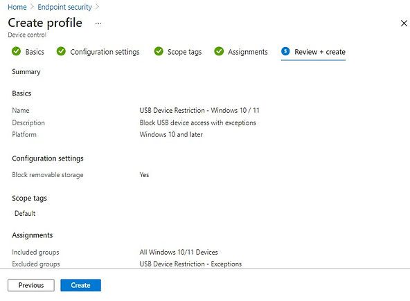 Endpoint security | Device control profile | USB restriction