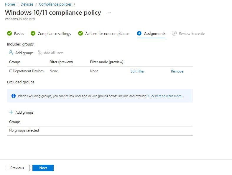 Endpoint Manager | Device compliance Policy | Assignments