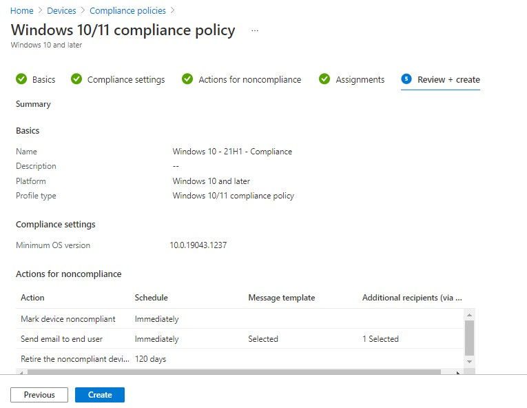 Endpoint Manager | Device compliance Policy | Review