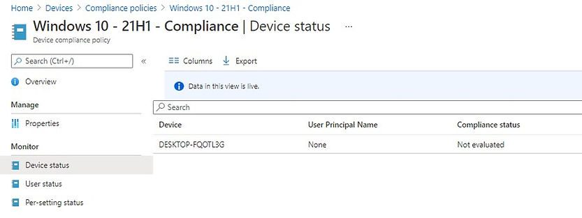 Endpoint Manager | Device compliance Policy | Status