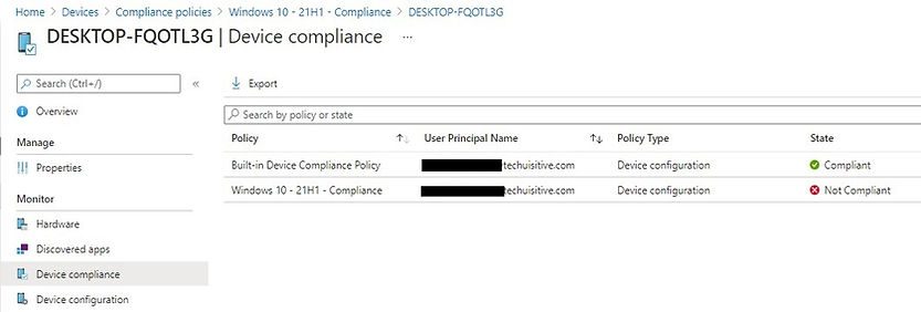 Endpoint Manager | Device compliance Policy | Status