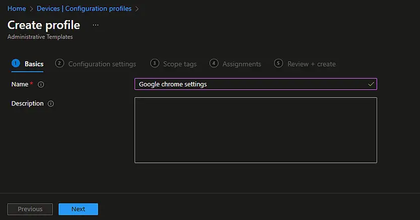 Google chrome browser settings