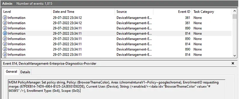 Event viewer | Device management logs