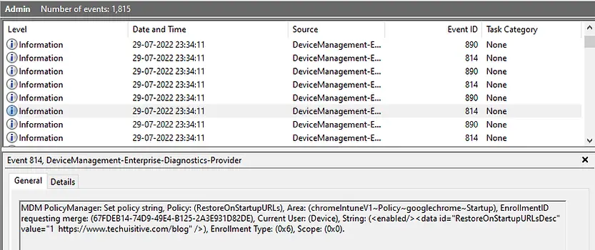 Event viewer | Device management logs