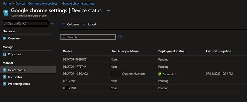 Intune | Device configuration profile | Device status