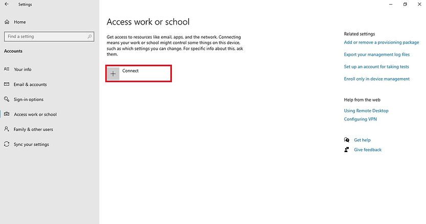 Join windows 10 device to Azure AD } Access work or school