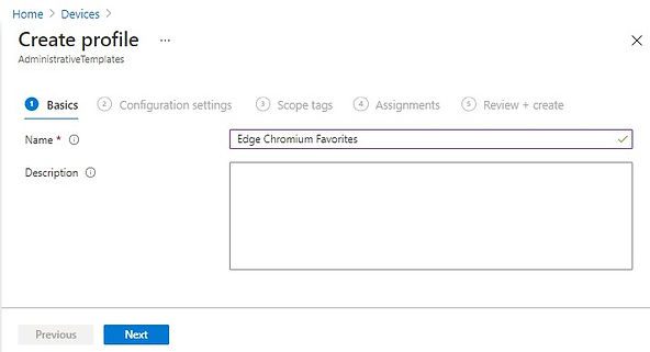 Endpoint Manager | Device Configuration | Edge favorites | Create Profile