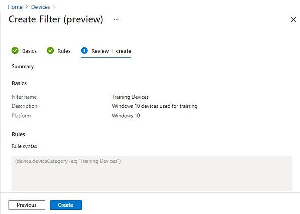 Intune filter Review + create
