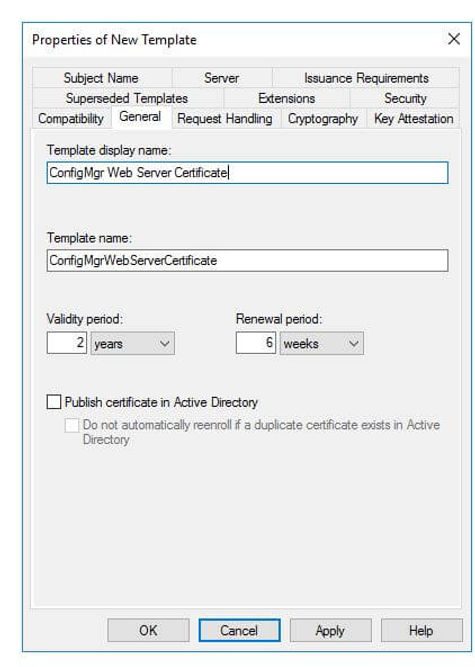 Certificate template ConfigMgr Web Server Certificate