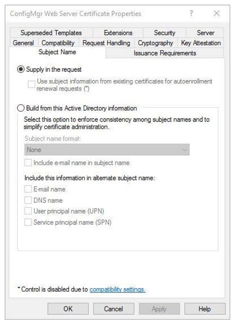 Certificate template Subject Name