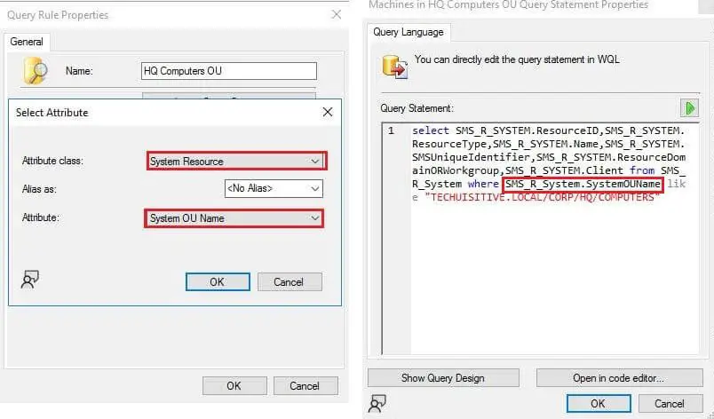 Attribute Class and Name in Query Designer / WMI Class - SMS_R_System in Query Editor | SCCM Collection