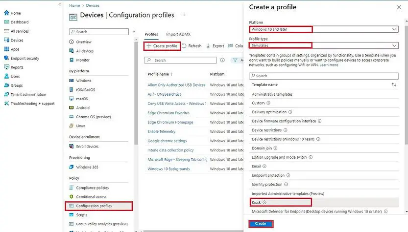 Intune Device Configuration Profiles | Kiosk mode Windows 10