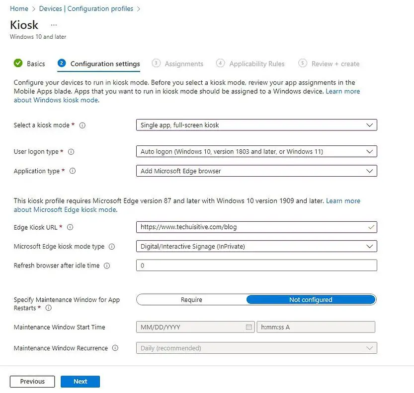 Windows 10 kiosk mode Intune