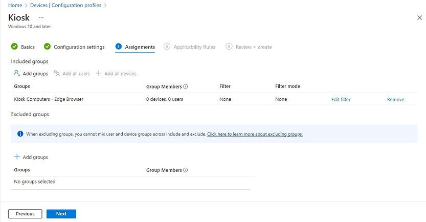 Intune kiosk profile assignment