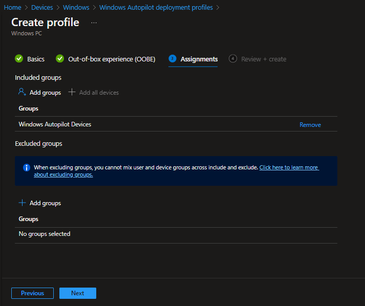Intune - Windows Autopilot Deployment Profile - Assignment