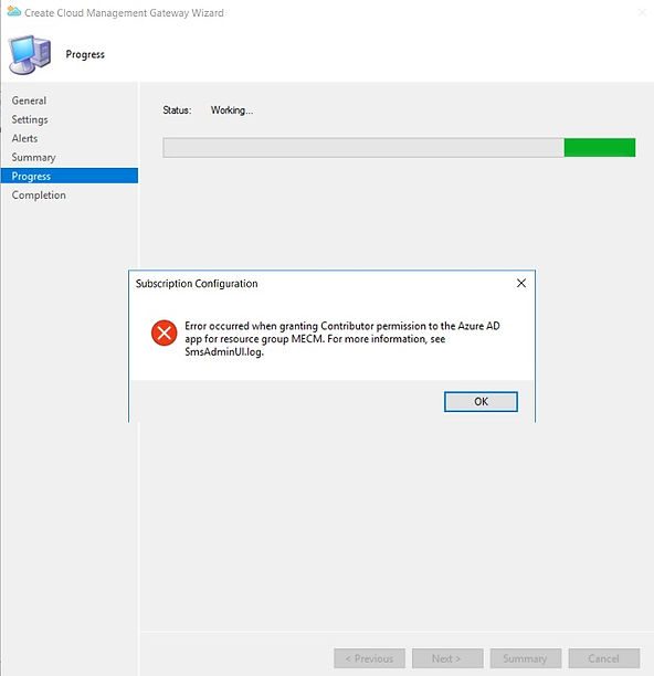 CMG Setup Error when granting Contributor permission to the Azure AD