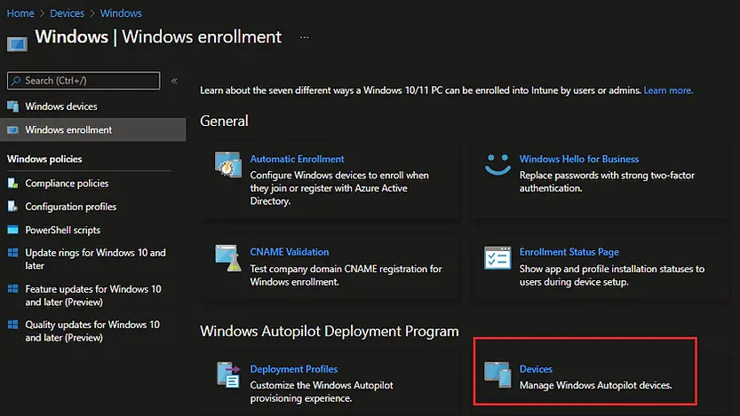 Intune - Windows Autopilot devices