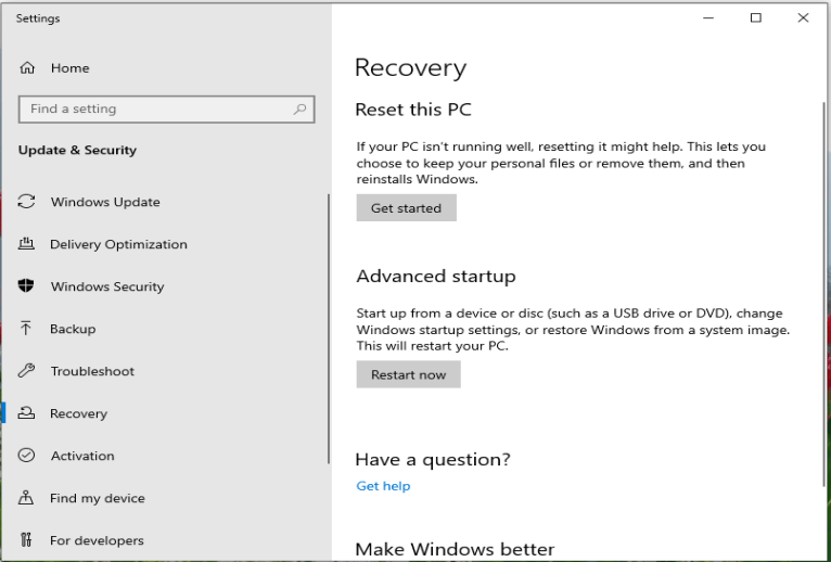 Windows 10 Reset PC