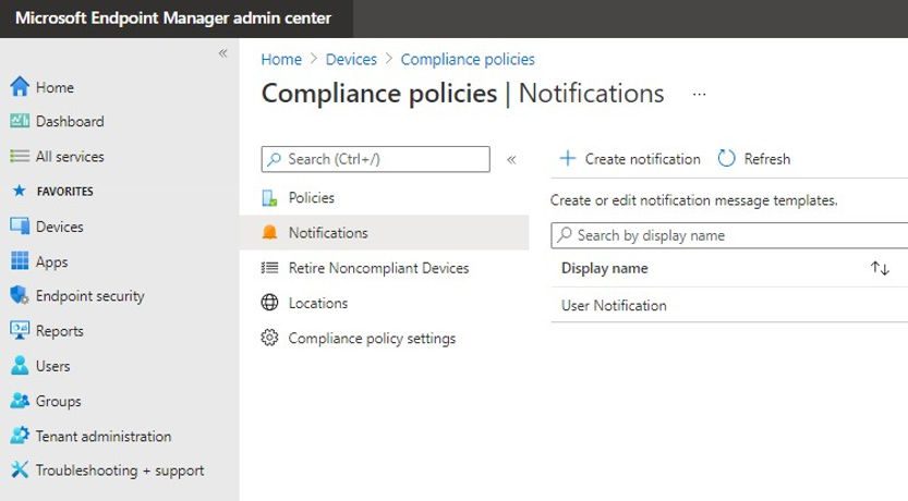 Intune noncompliance notification
