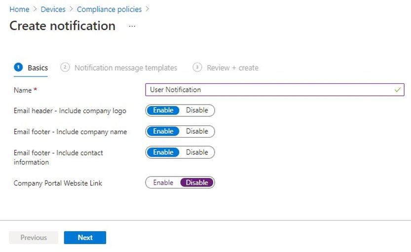intune device compliance notification