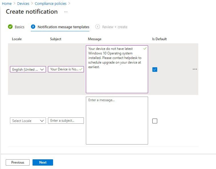 intune create device noncompliance notification