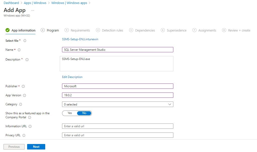 Deploy ssms intune