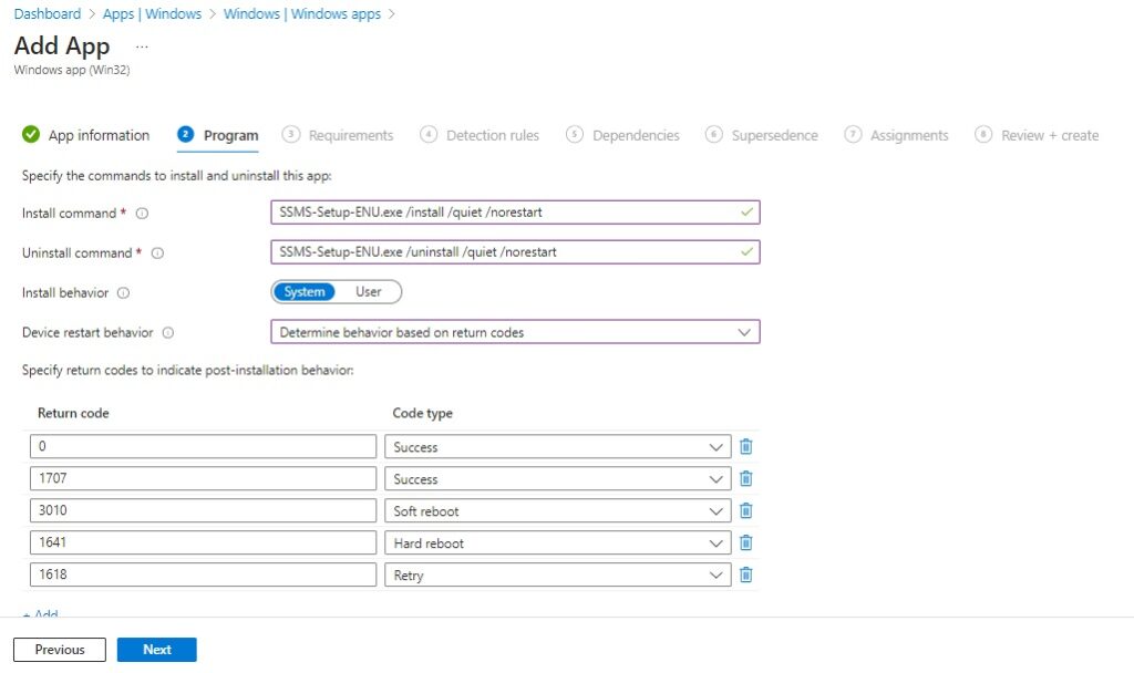 Install ssms intune