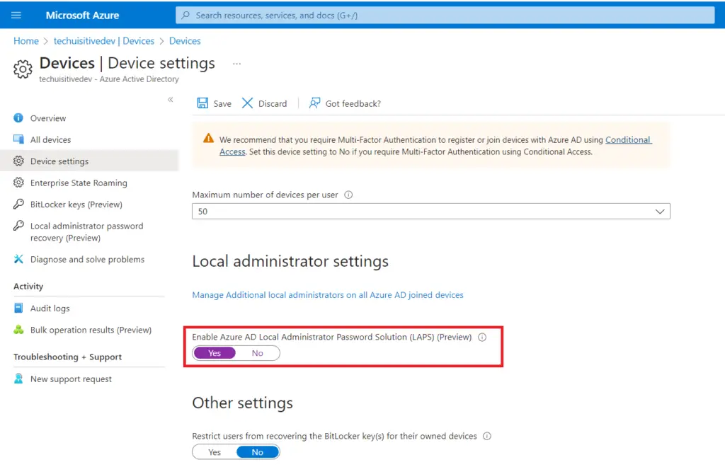 Azure AD | Local Administrator Settings | Windows LAPS