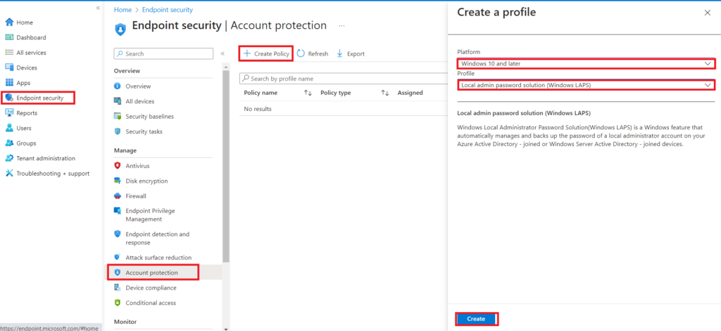 Intune - Create LAPS policy