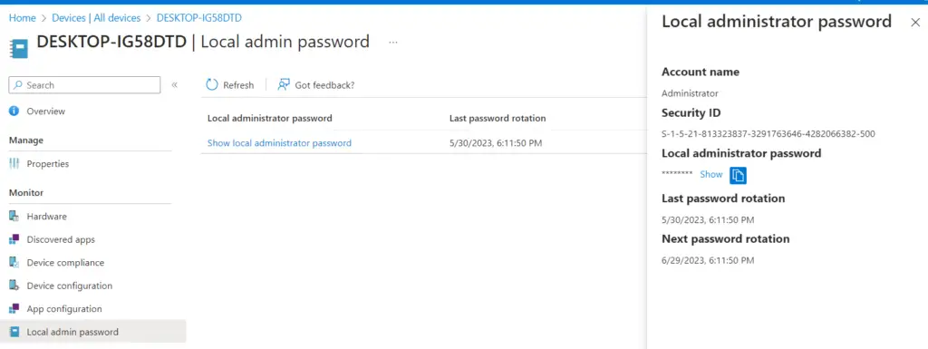 Intune - Retrieve local admin password