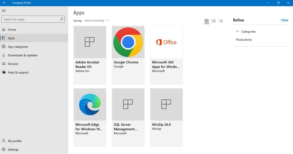 Intune Company Portal Microsoft store app