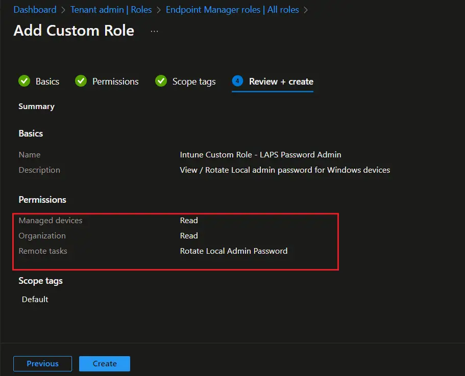 Intune RBAC Role