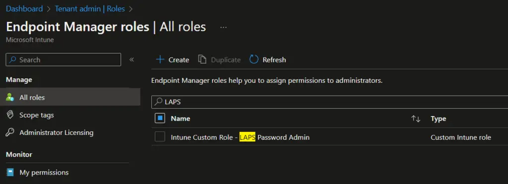 Intune RBAC Role