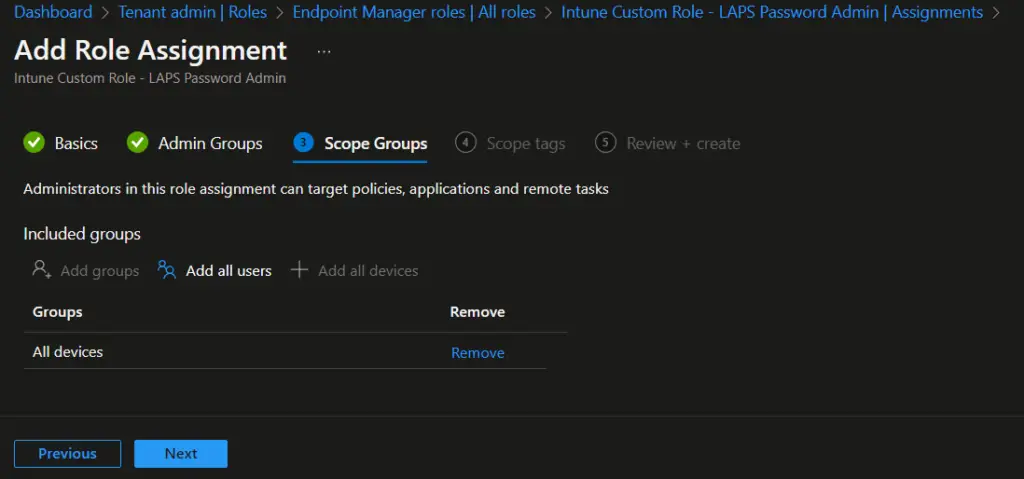 Intune RBAC Role