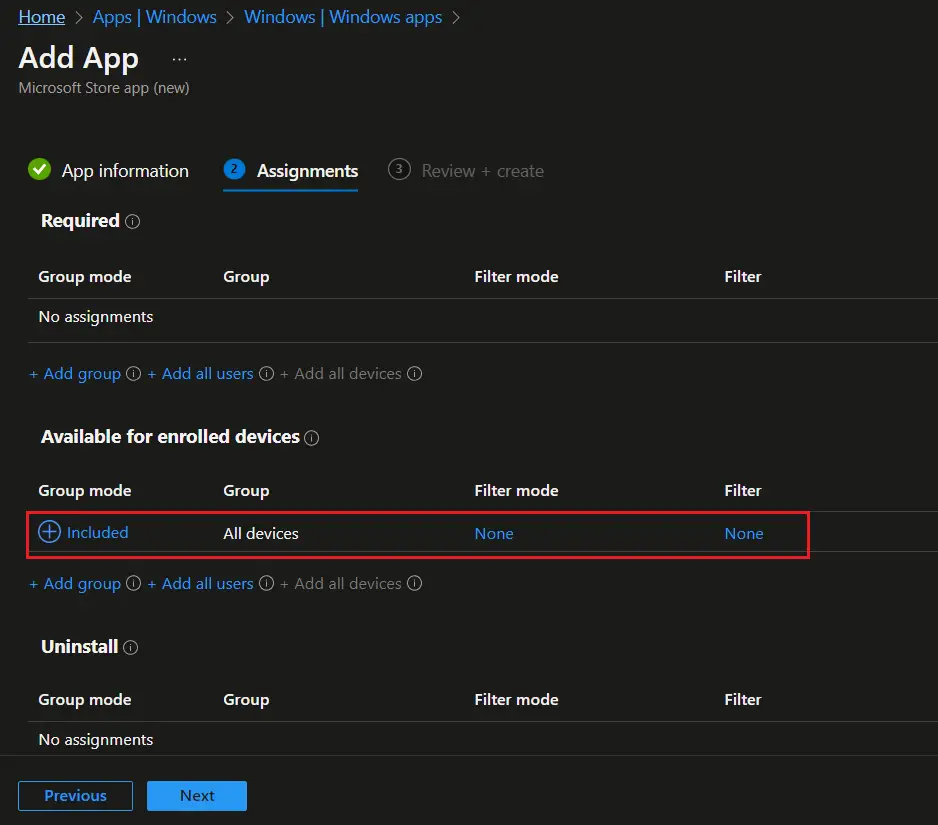 Intune Microsoft Store app 