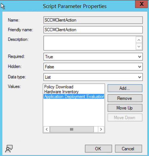 Script parameters properties