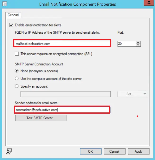 SCCM | Configure Alert Notification