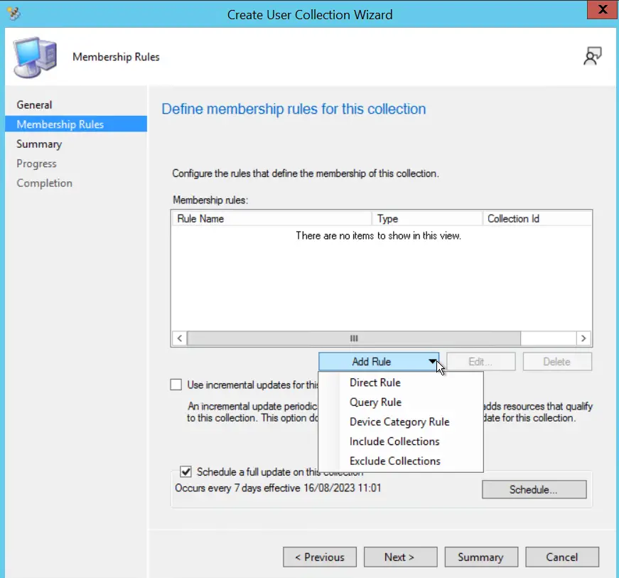 SCCM User Collection Wizard